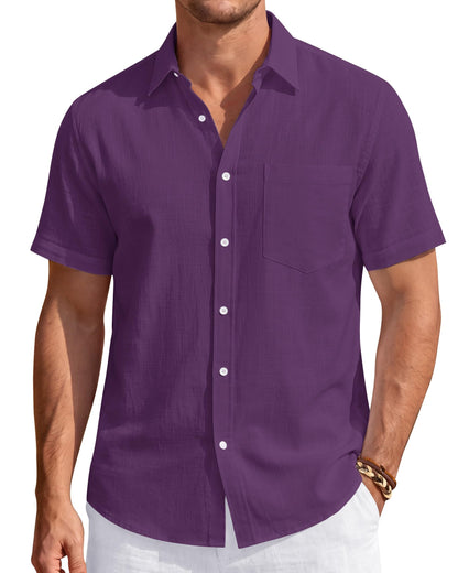HOTJ.VER Mens Linen Shirt Short Sleeve Button Down Casual Summer Shirts | Cotton Linen, Untucked, Big Tall, from Beach Camp Vacation, Cruise Fishing, Work Office, to Wedding Party Family, with Pocket