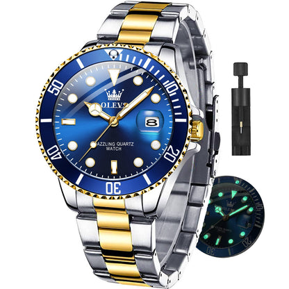 HOTOLEVS Watches for Men with Date Luxury Big Face Waterproof Mens Wristwatch Analog Dress Two Tone Stainless Steel Man Watch Luminous Relojes De Hombre Calendar(Green/Blue/Black Dial
