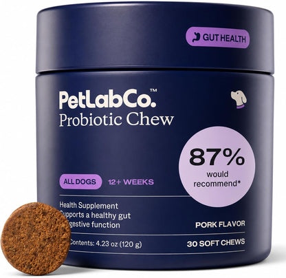 HOTPetLab Co. Probiotic Chews for Dogs, 30 Soft Chews, Pork | 8-strain probiotic blend with prebiotics to support digestive health, skin and seasonal allergy support
