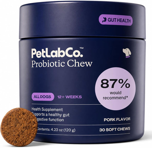 HOTPetLab Co. Probiotic Chews for Dogs, 30 Soft Chews, Pork | 8-strain probiotic blend with prebiotics to support digestive health, skin and seasonal allergy support