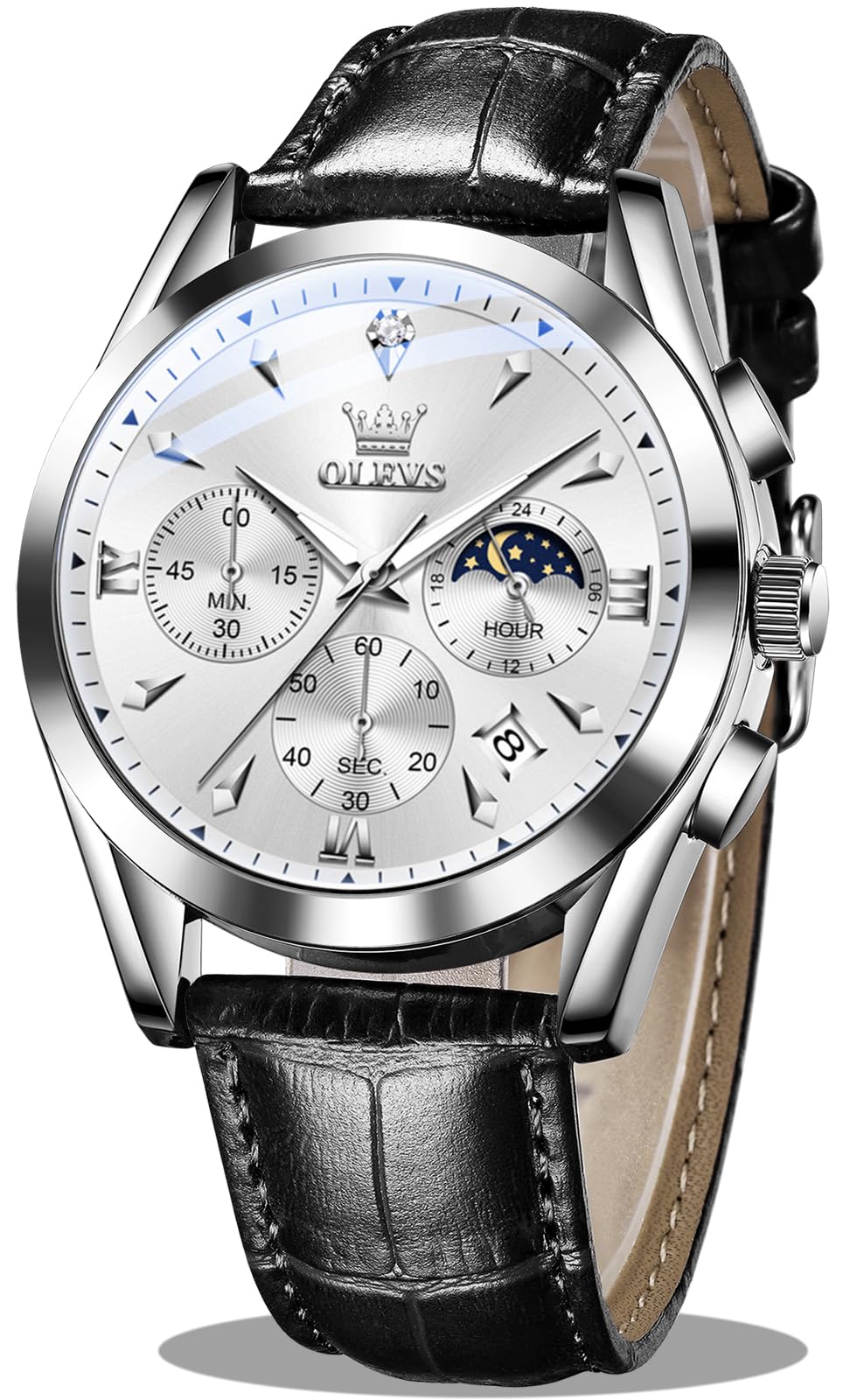 HOTOLEVS Men's Leather Analog Quartz Watch Luxury Chronograph Watch Waterproof