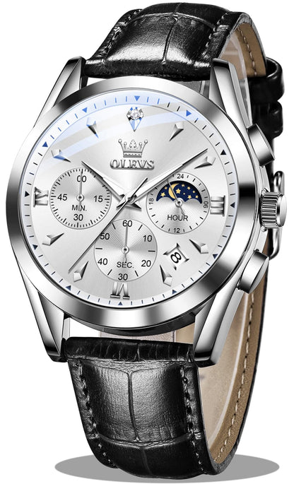 HOTOLEVS Men's Leather Analog Quartz Watch Luxury Chronograph Watch Waterproof