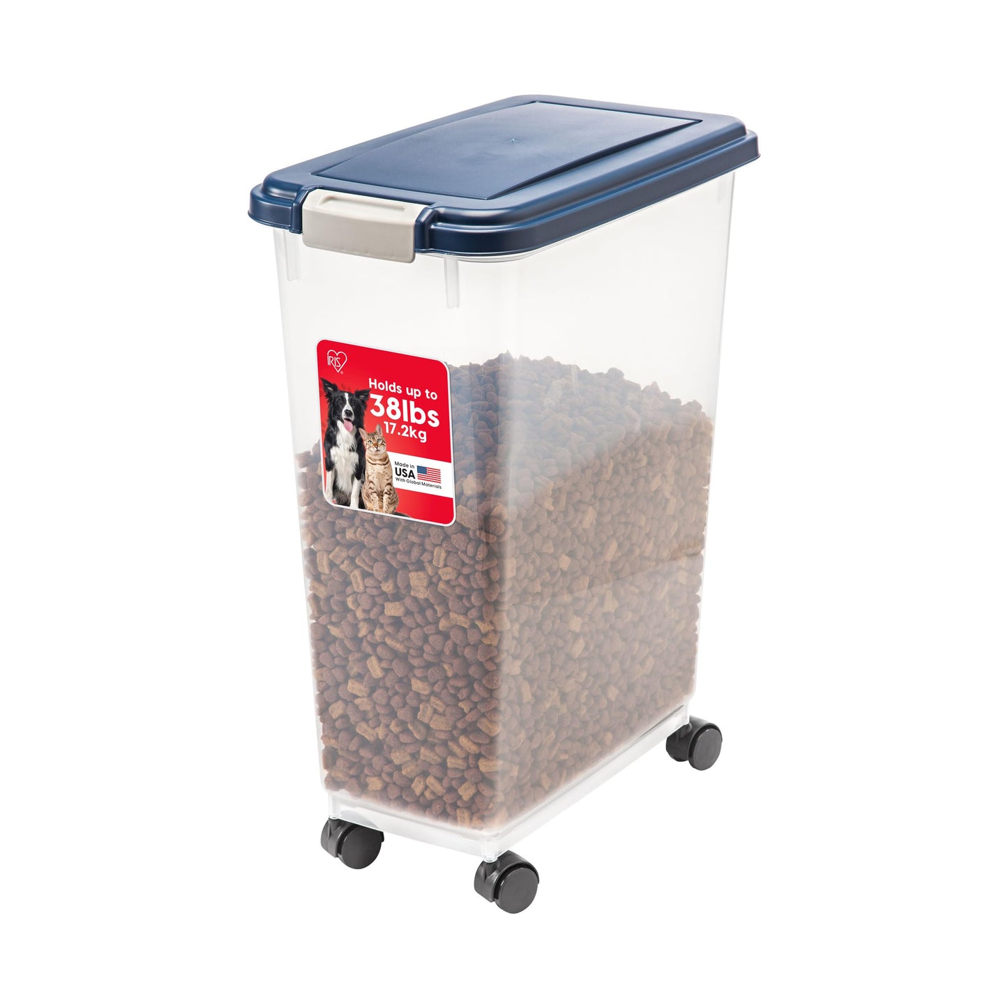 HOTIRIS USA Dog Food Storage Container, Airtight, 30 lb Capacity, Wheels | Airtight seal keeps kibble, bird seed, and pet food fresh while wheels provide easy mobility around the home.