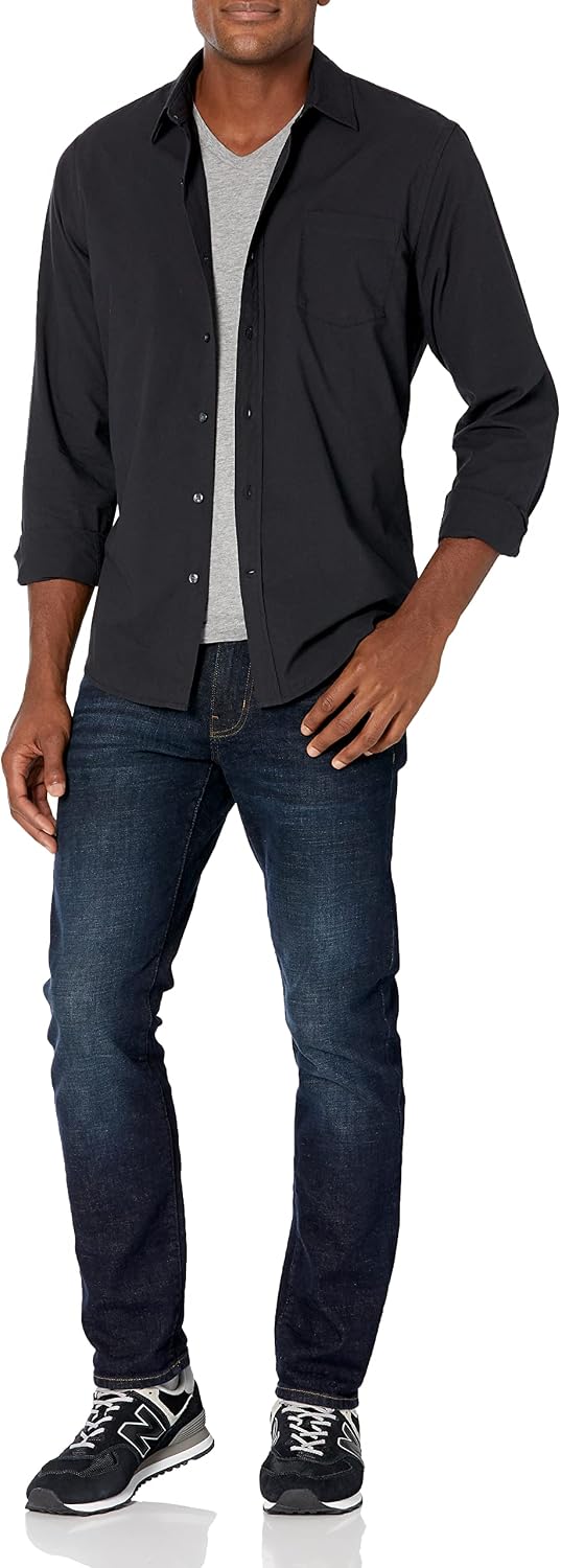 HOTAmazon Essentials Men's Regular-Fit Long-Sleeve Casual Poplin Shirt, Button Front, Business Casual, Collared