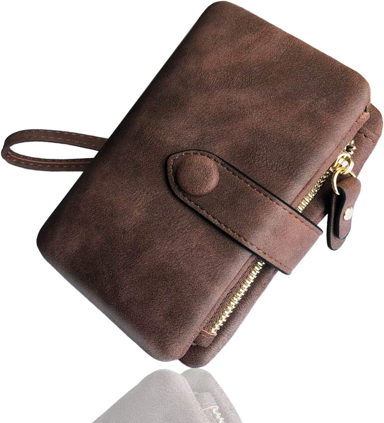 HOTAOXONEL Women's Small Bifold Leather wallet Rfid blocking Ladies Wristlet with Card holder id window Coin Purse