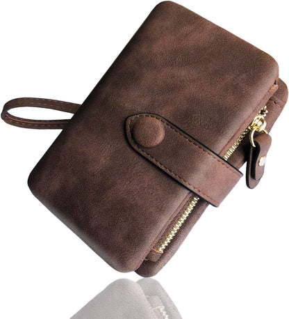 HOTAOXONEL Women's Small Bifold Leather wallet Rfid blocking Ladies Wristlet with Card holder id window Coin Purse