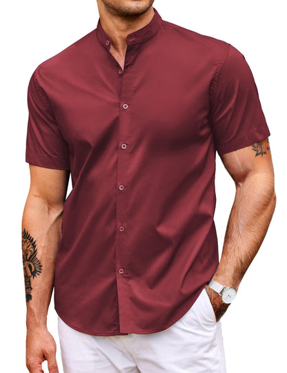 HOTCOOFANDY Muscle Fit Dress Shirts for Men Banded Collar Casual Button Down Shirts