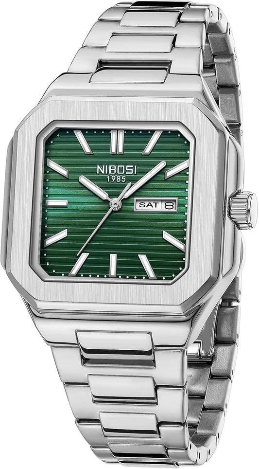 HOTNIBOSI Men Watches Analog Quartz Stainless Steel Silver Watches for Men Waterproof Business Classic Watch with Day and Date Display Wrist Watch for Work and Casual Wear
