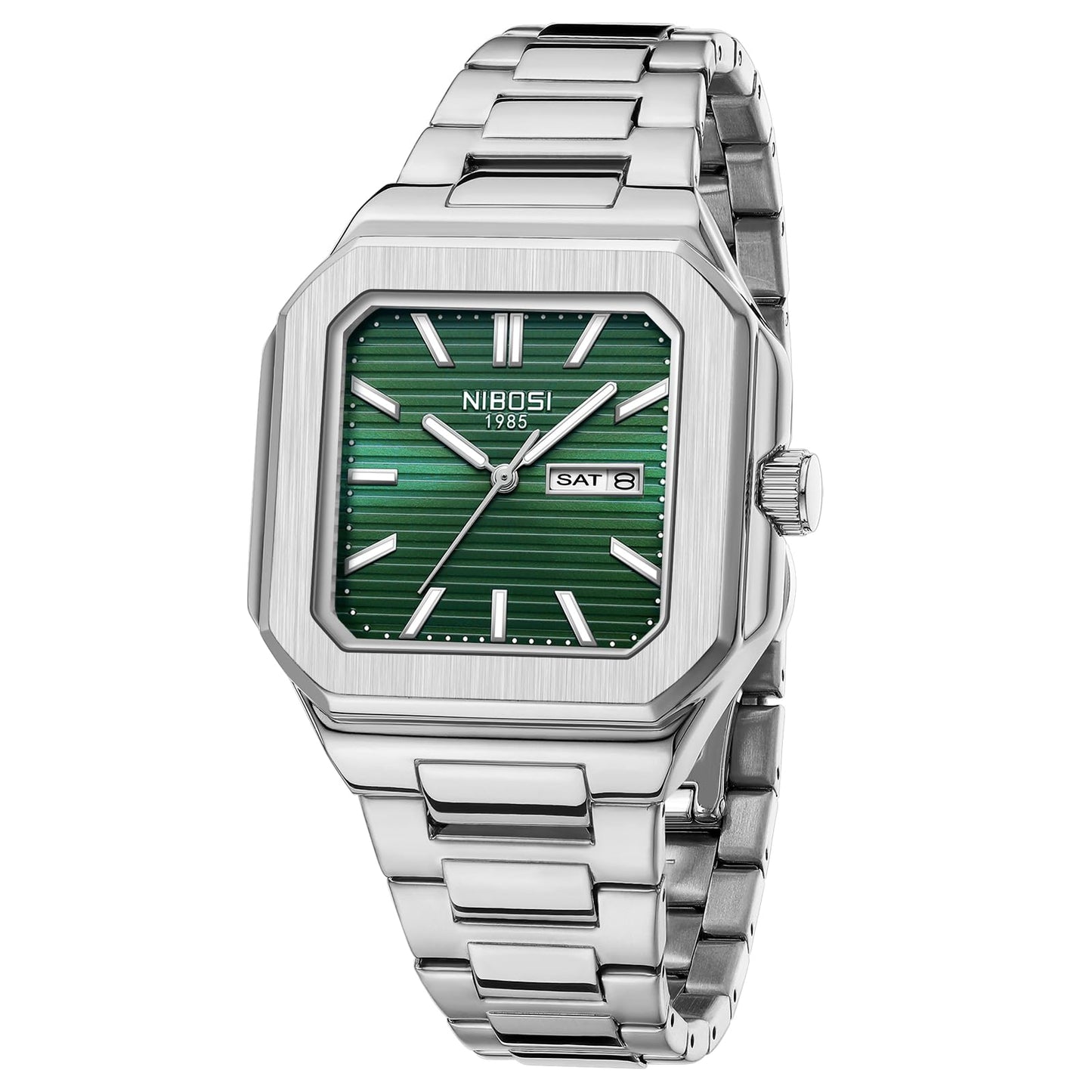 HOTNIBOSI Men Watches Analog Quartz Stainless Steel Silver Watches for Men Waterproof Business Classic Watch with Day and Date Display Wrist Watch for Work and Casual Wear