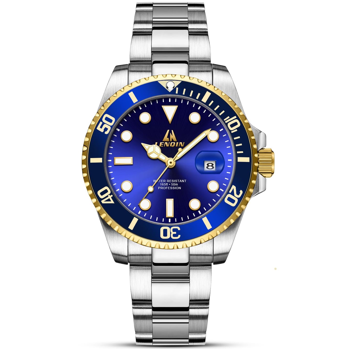 HOTLN LENQIN Mens Watches Stainless Steel Waterproof Analog Quartz Watch for Men with Date Luminous Fashion Wristwatch