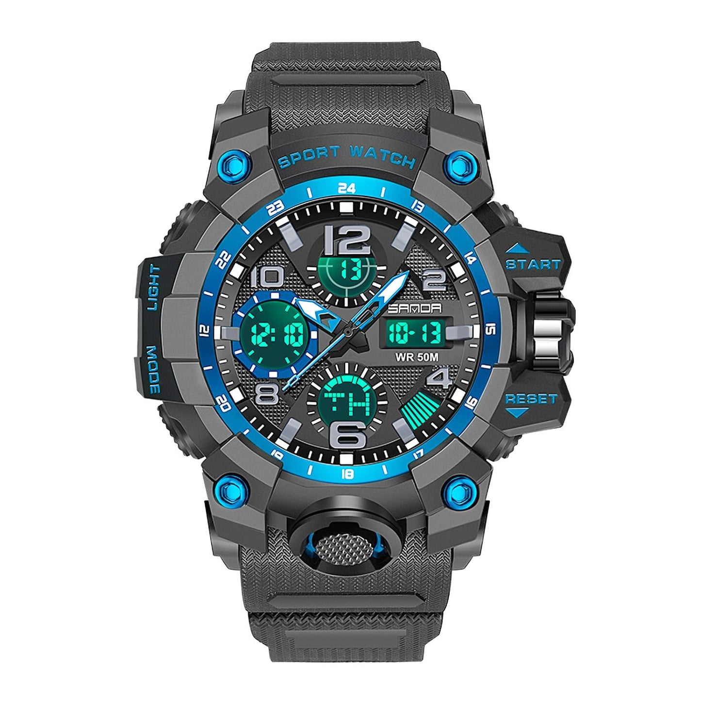 HOTWaterproof Sports Watch for Men with Night Light, Dual Display Analog Digital Outdoor Swimming Surfing Military Tactics Wrist Watch Alarm Stopwatch