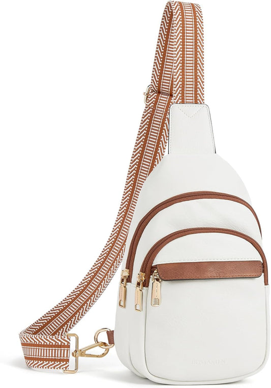 HOTBOSTANTEN Sling Bag for Women Leather Crossbody Bags Fanny Pack Chest Bag for Travel