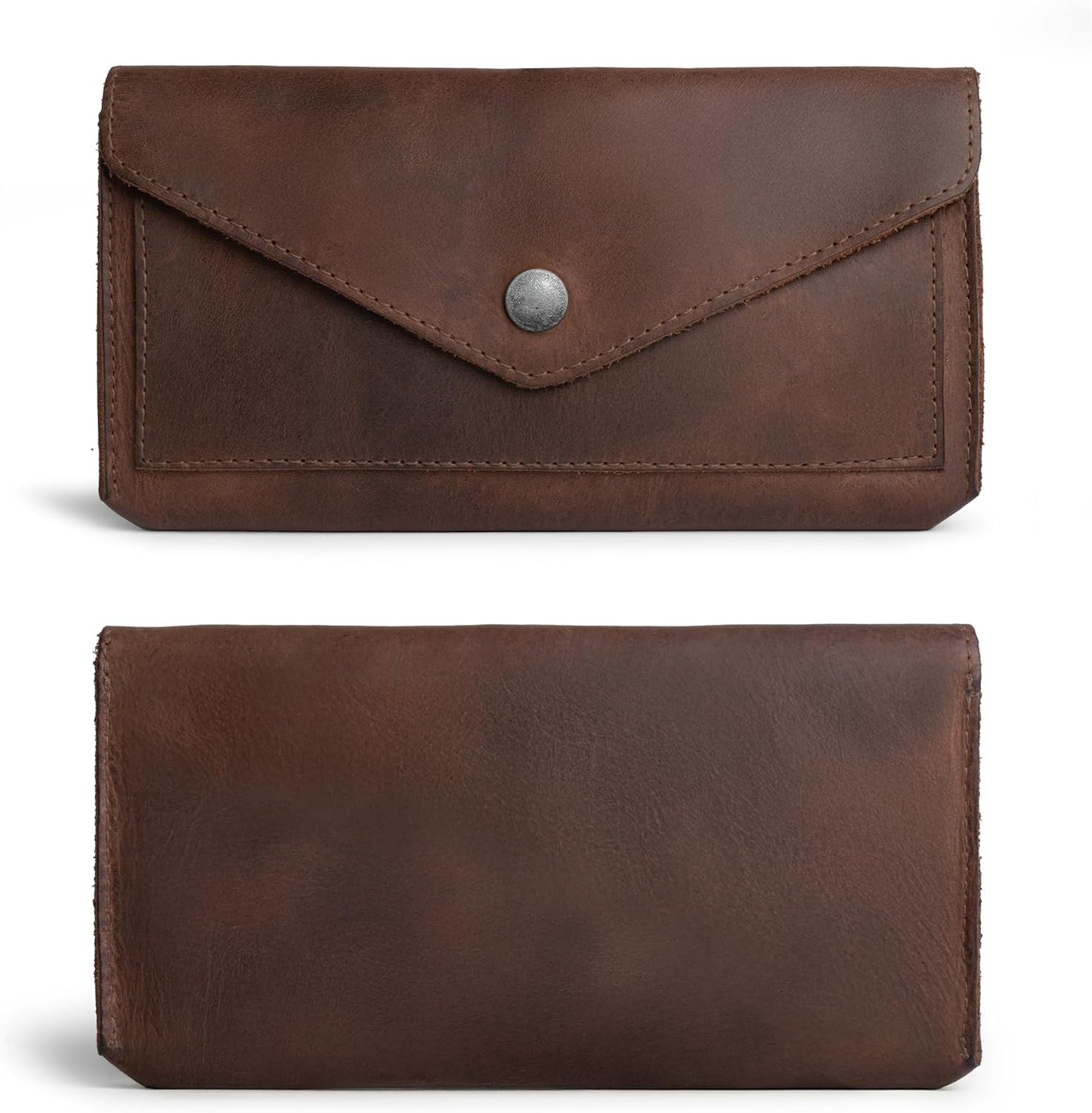 HOTHide & Drink, Full Grain Leather Large Female Wallet, Travel Organizer for Women, Vintage Money and Card Holder, Handmade, Bourbon Brown
