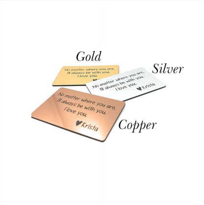 HOTCustom laser engraved wallet insert card in silver, gold or copper acrylic