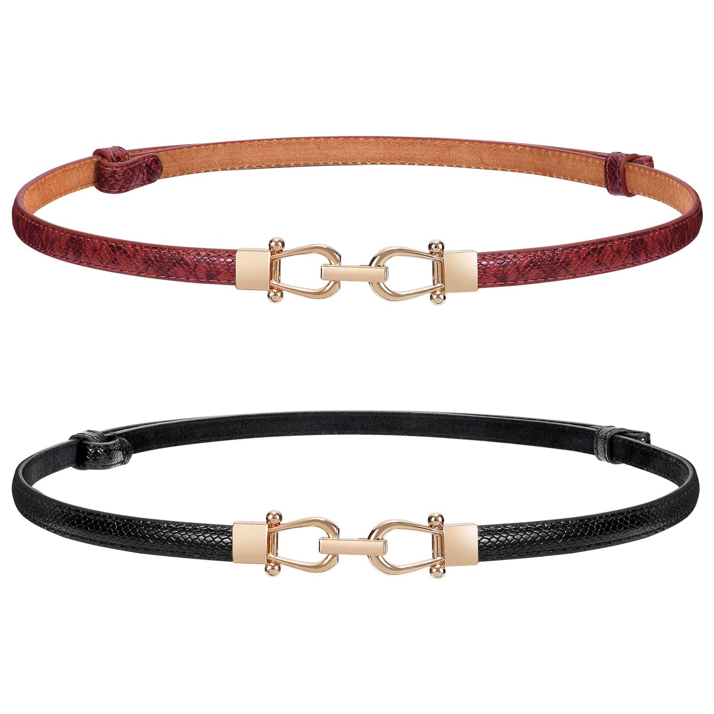 HOTWERFORU Women Classic Leather Belt With Square Gold Silver Buckle For Jeans Pants