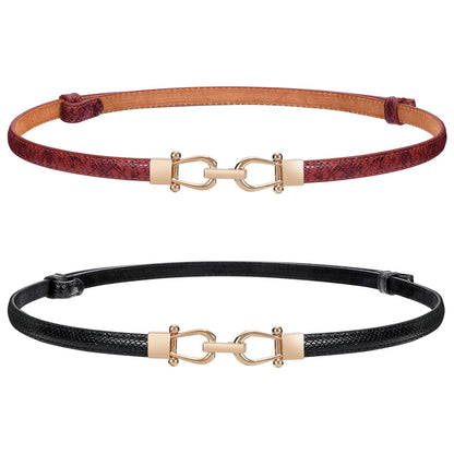 HOTWERFORU Women Classic Leather Belt With Square Gold Silver Buckle For Jeans Pants