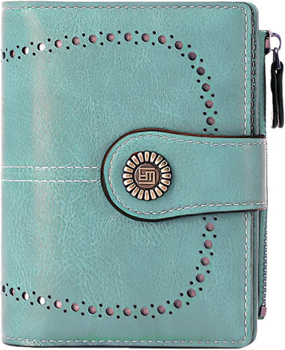 HOTWomens Wallet Leather Bifold Rfid Blocking Wallet Credit Card Holder Wallets for Women with Zipper Pocket Blue