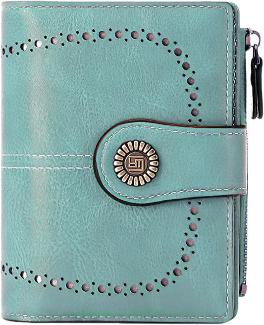 HOTWomens Wallet Leather Bifold Rfid Blocking Wallet Credit Card Holder Wallets for Women with Zipper Pocket Blue