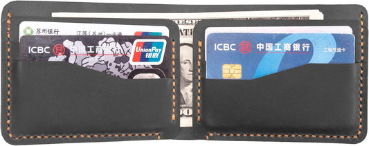 HOTPersonalized Bifold Wallet, Handmade Wallet for Men,Slim Leather Wallet, Man Wallet Gift for Anniversary, Graduation, Dad, Boyfriend, Engraved Custom Wallet（Black ）