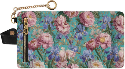 HOTElegant Peonies and Irises Rfid Women Wallet 1 Pack Cute Coin Purse PU Leather Small Wallets Credit Card Holder Bifold Zipper Thin Travel Wallet for Female Ladies Teen Girls Girly
