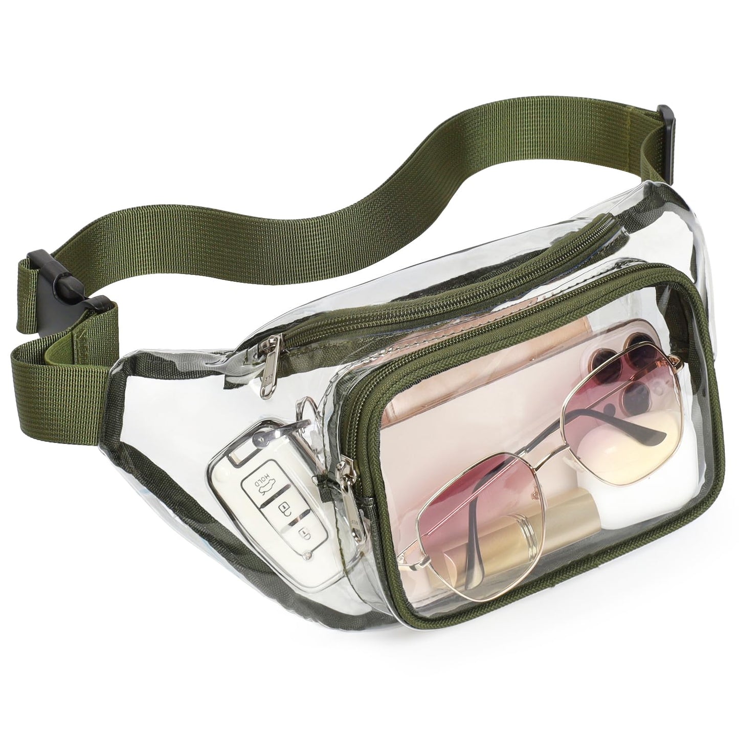 HOTVeckle Clear Fanny Pack Stadium Approved - Waist Belt Bag for Women, Black | Hands-Free Adjustable Strap, 2 Pockets Fit 7.5 in Phone, Water-Resistant for Sports Game Day Concerts Festival