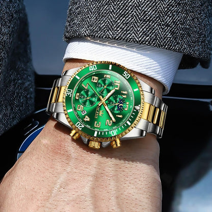 HOTOLEVS Watches Men Waterproof Luxury Big Face Mens Watch Stainless Steel Day Date Quartz Analog Dress Watches for Men Luminous Reloj para Hombres (Green/Blue/Black/Gold)