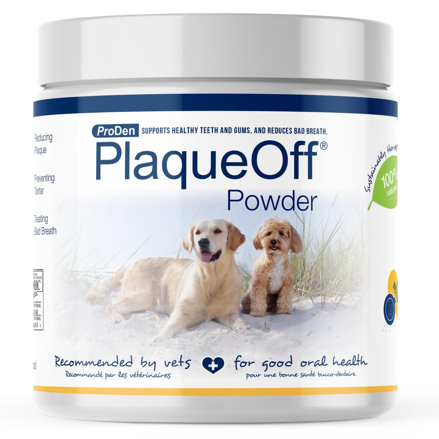 HOTProDen PlaqueOff Powder for Dogs - Dog Tartar and Plaque Remover - 60g | VOHC Accepted Dental Powder for Pet Oral Care - Supports Fresher Breath and Dental Hygiene - 100% Natural Kelp Formula
