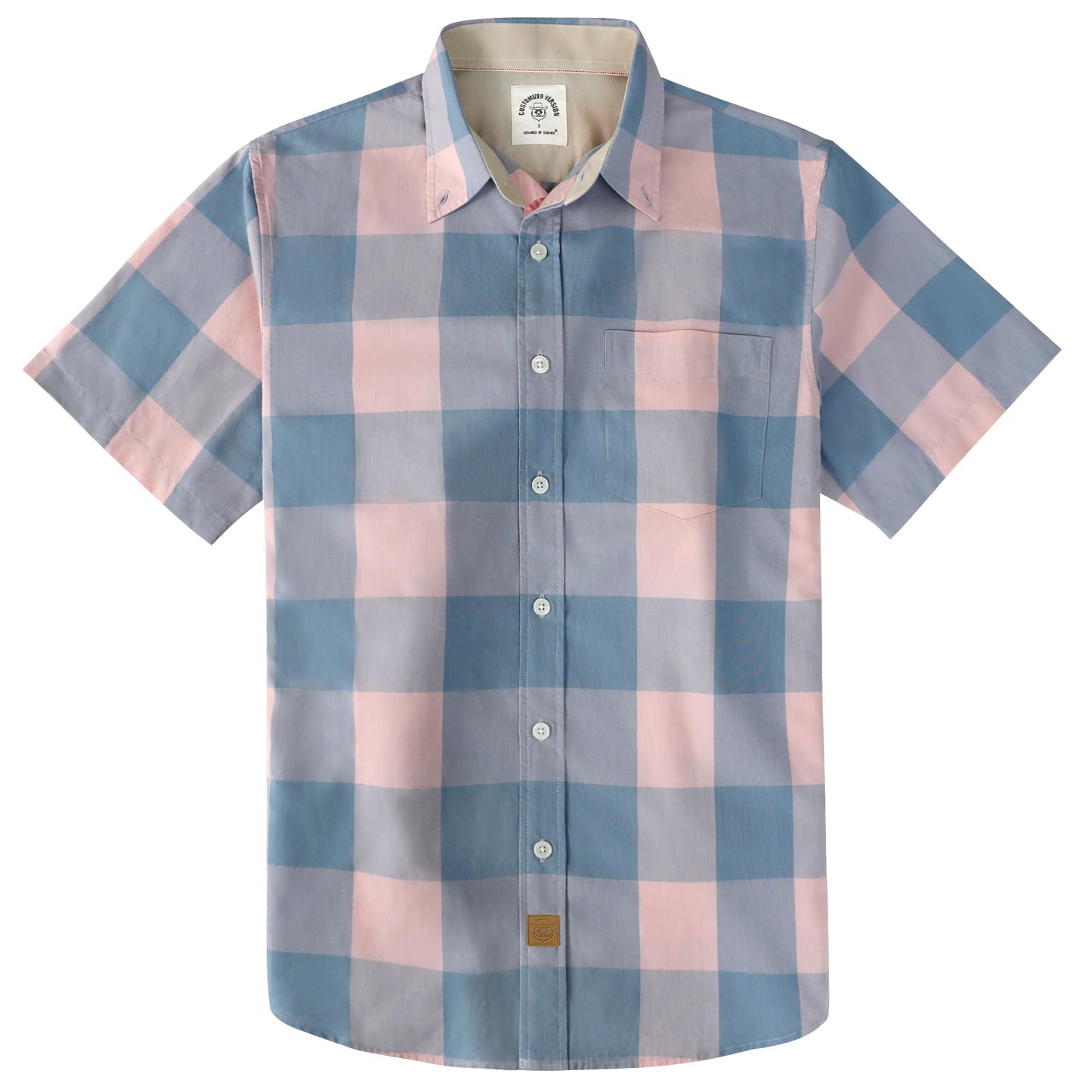 HOTDubinik® Mens Short Sleeve Button Down Shirts 100% Cotton Plaid Men's Casual Button-Down Shirts with Pocket