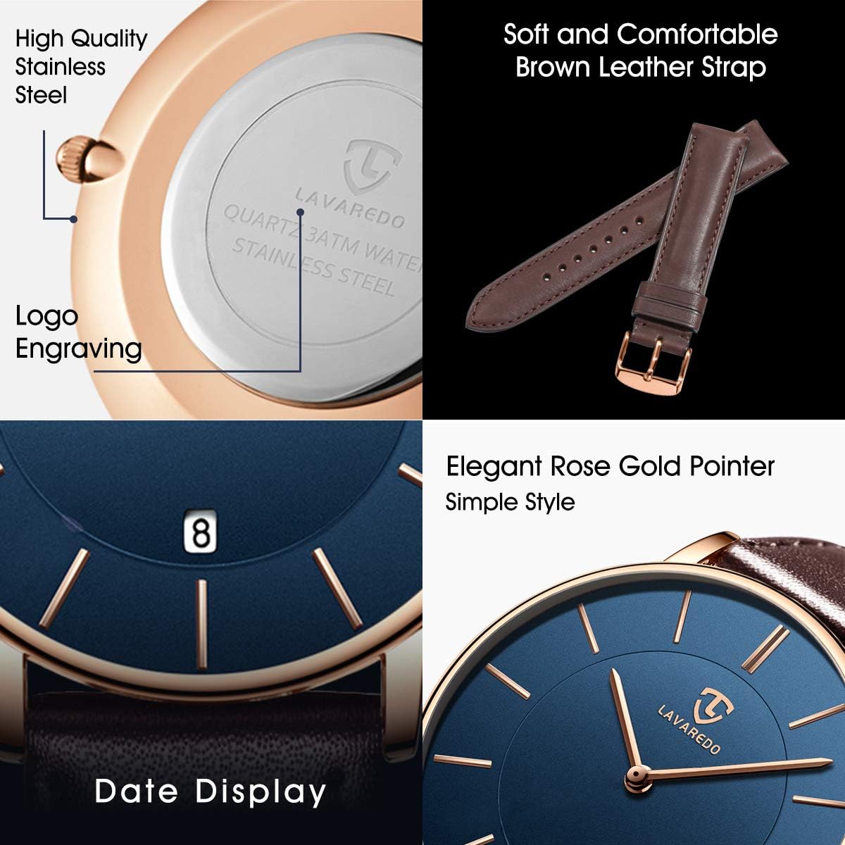 HOTBEN NEVIS Watch, Mens Watch, Minimalist Fashion Simple Wrist Watch Analog Date with Leather Strap