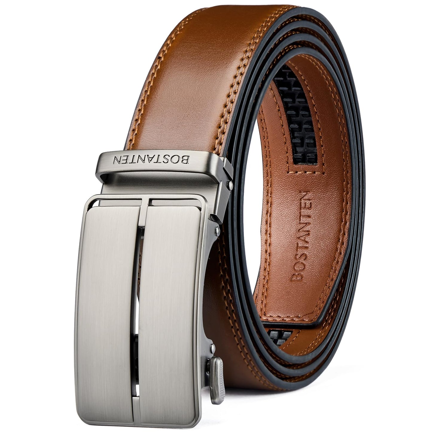 HOTBOSTANTEN Mens Belt Leather Ratchet Belt For Men Dress and Casual with Adjustable Buckle, Trim to Fit
