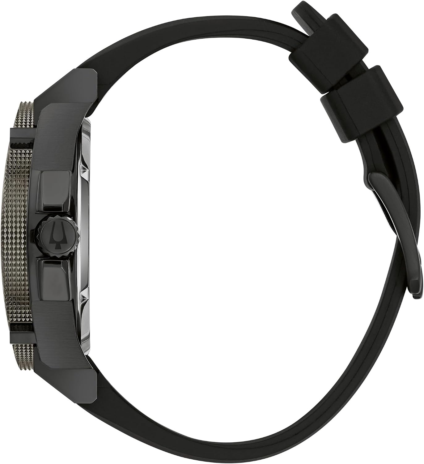 HOTBulova Men's Icon High Performance Quartz Chronograph Black Stainless Steel Watch with Polyurethane Strap, Black Dial Style: 98B417