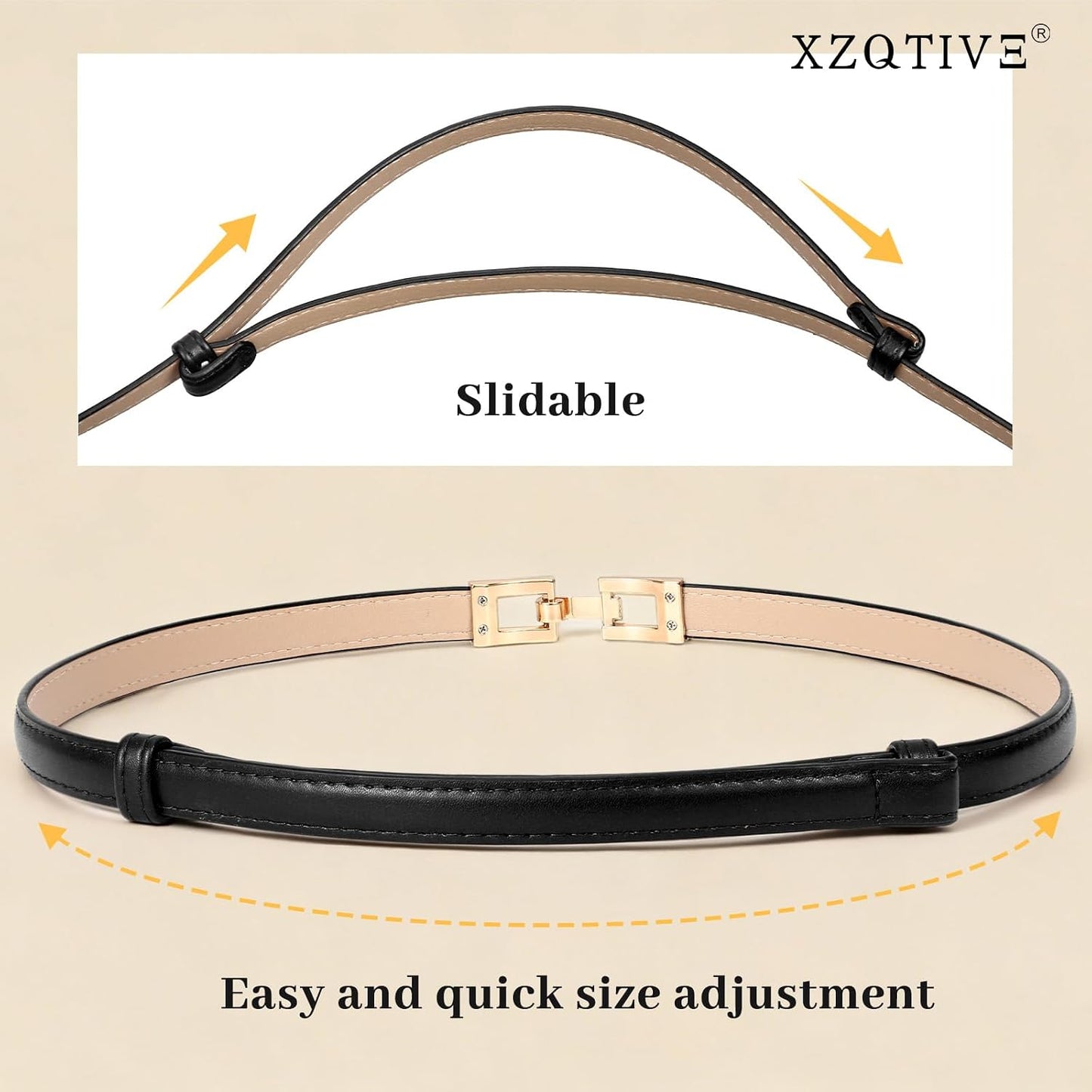 HOTXZQTIVE Women's Thin Leather Belt – Adjustable Casual Office Belt for Dresses Jeans Pants – Gold Buckle, Multi-Color