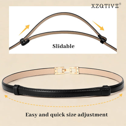 HOTXZQTIVE Women's Thin Leather Belt – Adjustable Casual Office Belt for Dresses Jeans Pants – Gold Buckle, Multi-Color