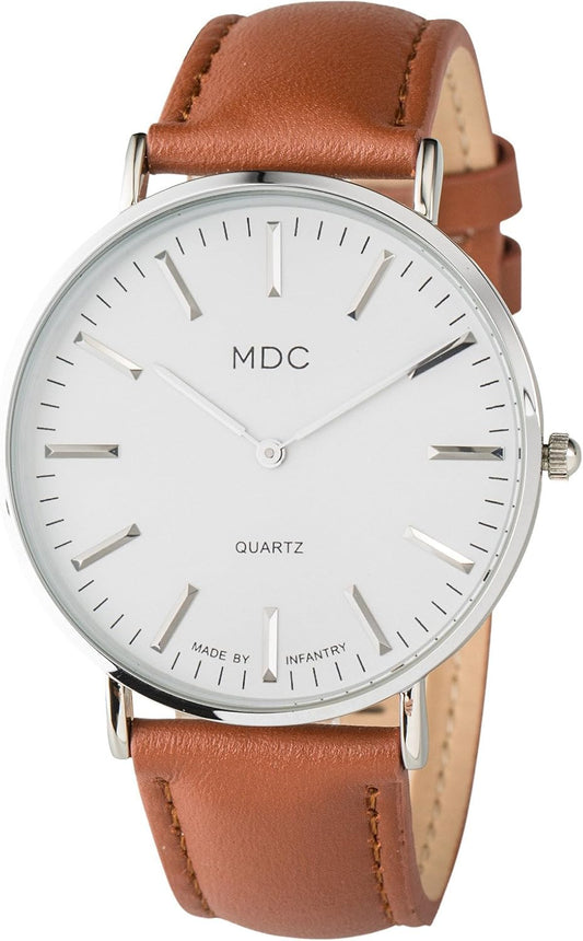 HOTInfantry MDC Mens Minimalist Dress Watch, Ultra Thin, Leather Band | 6.5mm Slim Case, Japanese Quartz, Business Casual Style, Easy Read Big Face, Gift Box for Him