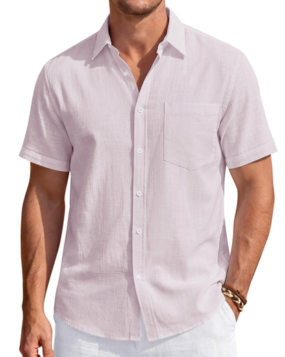 HOTJ.VER Mens Linen Shirt Short Sleeve Button Down Casual Summer Shirts | Cotton Linen, Untucked, Big Tall, from Beach Camp Vacation, Cruise Fishing, Work Office, to Wedding Party Family, with Pocket