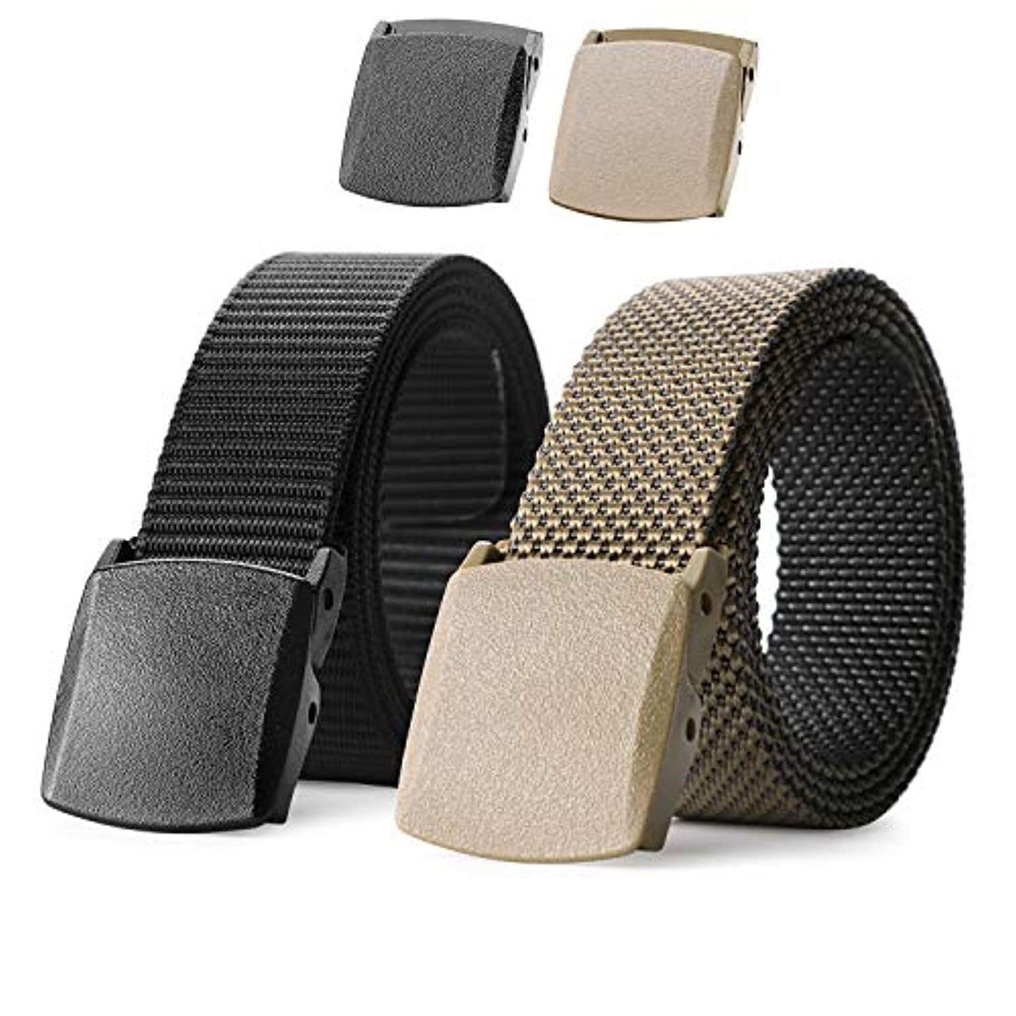 HOTJASGOOD 2 Pack Nylon Web Belt Outdoor Military Men’s Metal Free Belt with TSA Plastic Buckle