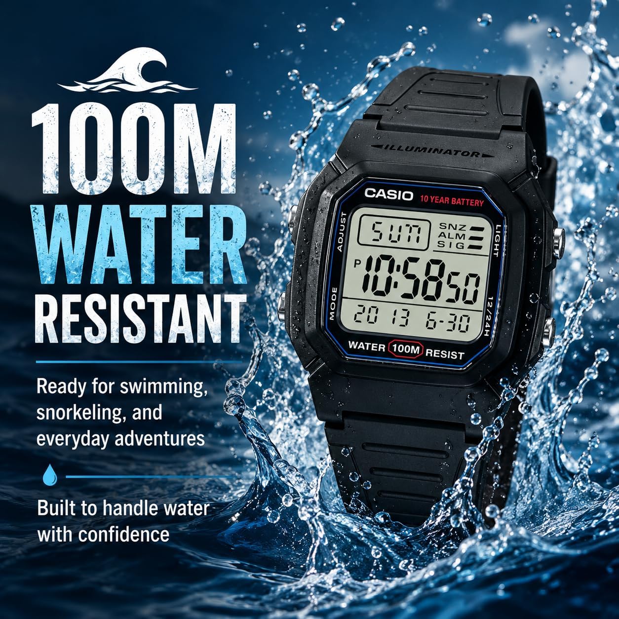 HOTCasio W800HG Series | Men’s Digital Watch | 100 Meter Water Resistance | Multi Function Alarm | 100 SEC Stopwatch | Auto Calendar | Countdown Timer | LED Light | Dual Time| 10 Year Battery