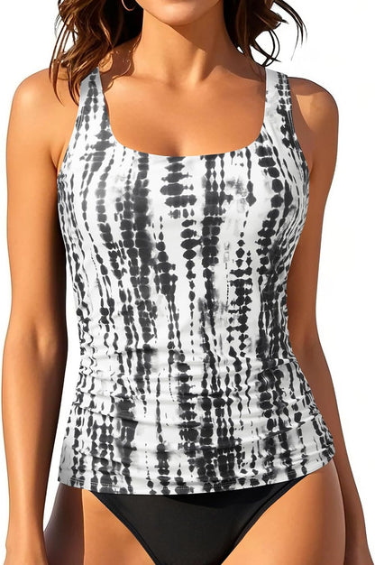 HOTTankini Tops for Women Tummy Control Swimwear Top Only No Bottom | Scoop Neck, Adjustable Straps, Ruched Stomach, Removable Cups, Available in Plus, No Bottom, Full Lining
