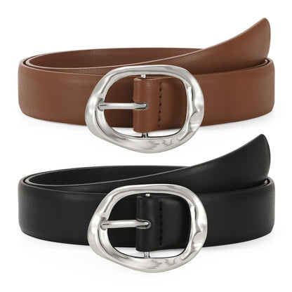 HOTTRIWORKS 2 Pack Leather Belts for Women Fashion Waist Belt with Liquid Shapes Women Belt for Jeans Pants Dresses