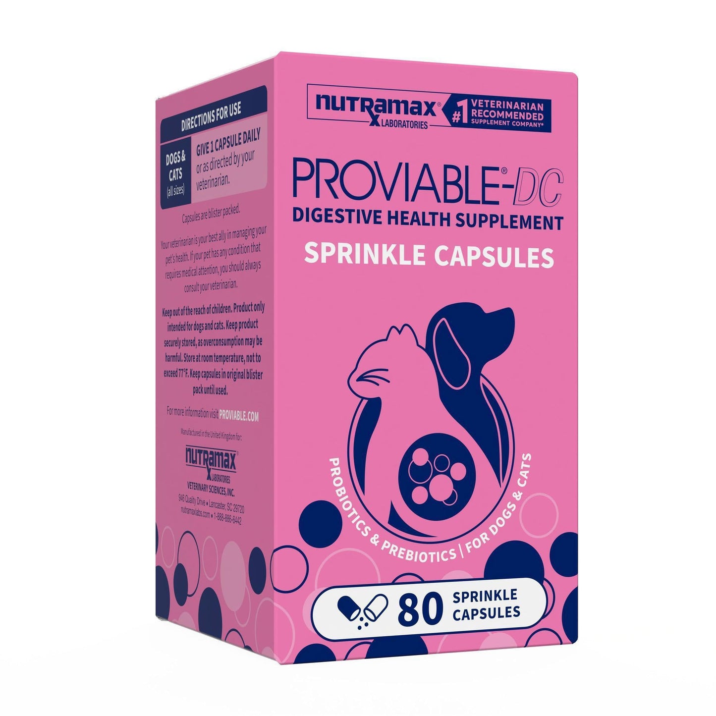 HOTNutramax Proviable Probiotics for Dogs and Cats, Daily Digestive Health Supplement with Multiple Strains of Bacteria, Cat and Dog Probiotics Plus Prebiotics, 30 Capsules