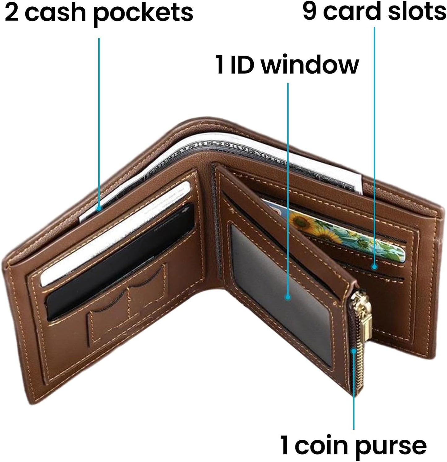 HOTCustom Photo Printing Wallet Personalized Engraved Leather Wallet Valentine's Father's Day Anniversary Gifts for Dad, Husband, Son, Groomsmen, Boyfriend