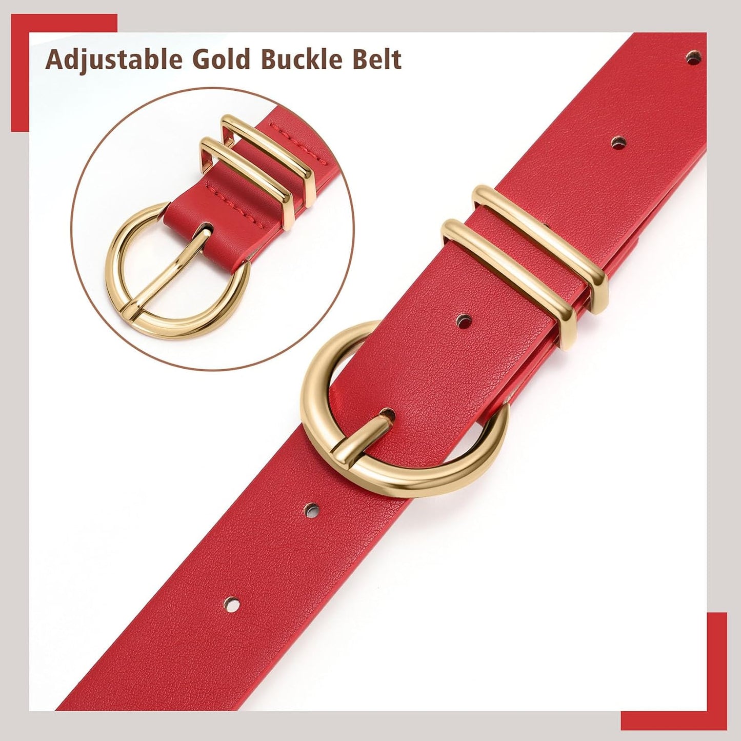 HOTWHIPPY Women Leather Belt Fashion Design belt Gold Buckle Ladies Belt for Jeans Pants Dresses