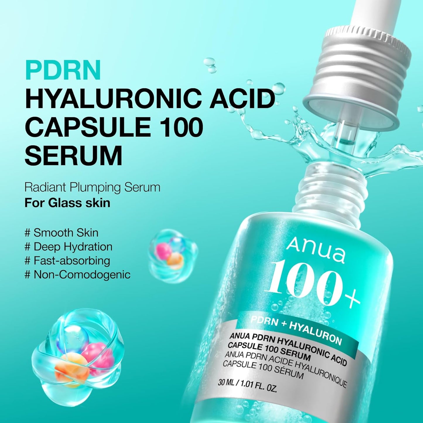 HOTAnua PDRN Hyaluronic Acid Capsule 100 Serum, Radiant Face Serum, Salmon DNA, Hyaluronic Acid, Hydration, Moisture Plumping Effect, Lightweight, Glass Skin, Korean Skincare, 1.01 fl. oz