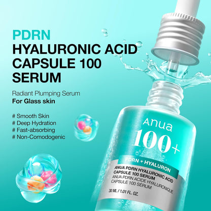 HOTAnua PDRN Hyaluronic Acid Capsule 100 Serum, Radiant Face Serum, Salmon DNA, Hyaluronic Acid, Hydration, Moisture Plumping Effect, Lightweight, Glass Skin, Korean Skincare, 1.01 fl. oz