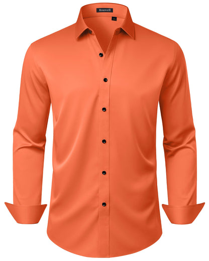 HOTMens Wrinkle Free Dress Shirts Regular Fit Business Button Down Shirt Formal Long Sleeve Wedding Stretch Shirts