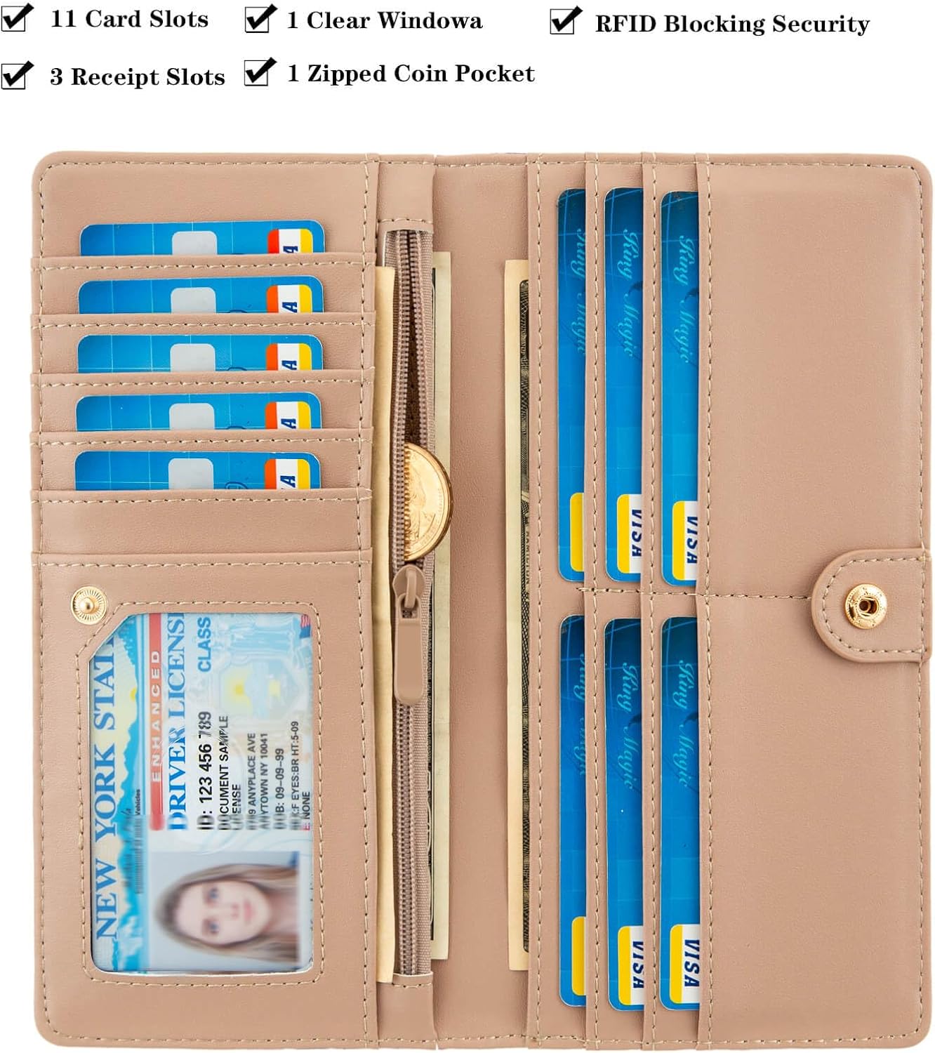 HOTWallets for Women RFID Wallet Cute Girls Ultra Slim Compact Clutch Long Credit Card Holder Floral Travel Wallet personalized Coin Pocket (Rose Skull)