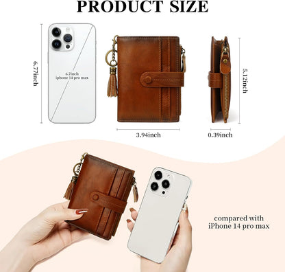 HOTLeather Wallet Women,RFID Blocking Small Wallets for Women Compact Bifold Slim Wallet Card Holder With Zipper Coin Pocket Brown