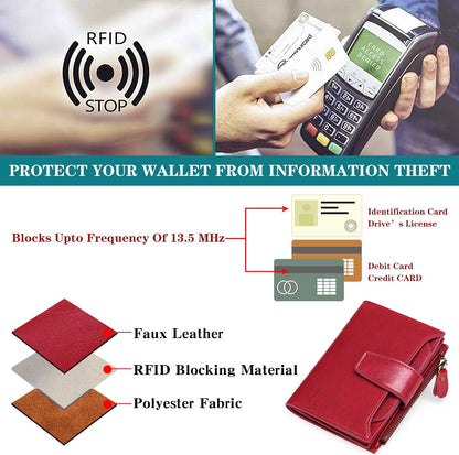 HOTFALAN MULE Small Wallet for Women Leather Bifold Compact RFID Blocking Small Womens Wallet Purse