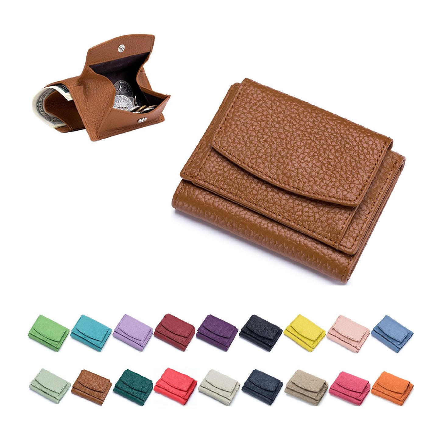 HOTGenuine Leather RFID Blocking Card Holder Organizer Pocket Mini Wallet, 2024 New Preliminary Wallet With Coin Pouch, Womens Genuine Leather Wallet, for Family Folding Mini Wallet (C-Light Purple)