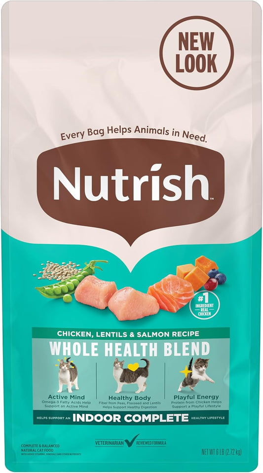 HOTNutrish Indoor Complete Chicken, Lentils & Salmon Recipe Dry Cat Food, 6 lb. Bag, Packaging May Vary (Rachael Ray)